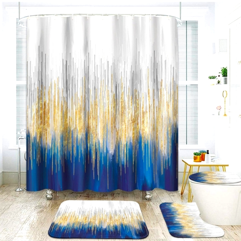 Abstract Gold&Blue 4 pc Shower Curtain Set